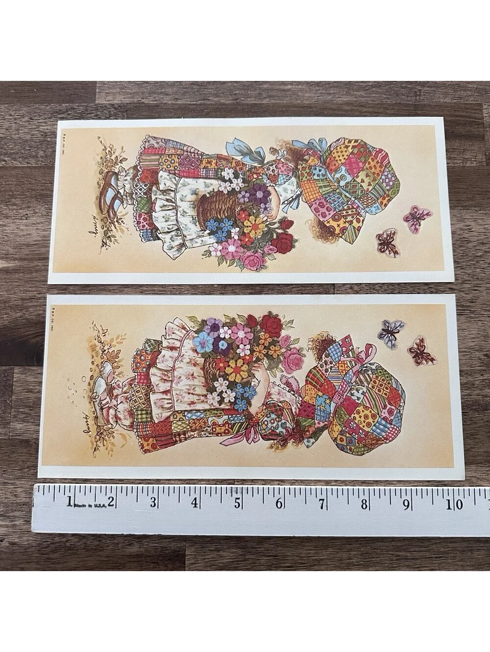 2 Vintage 1970’s Holly Hobbie Decoupage Ephemera Patchwork Print 4.5”X 10.5” Amy